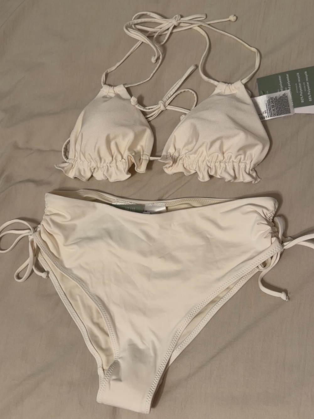 Women's H&M Cream Ruffle Triangle Bikini Set - Classic Swim